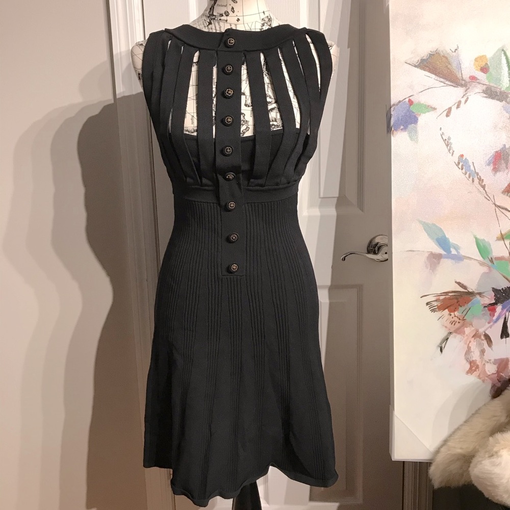 The Kooples Paris Bodycon flare Shredded Straps Fringe minimalist solid dress S